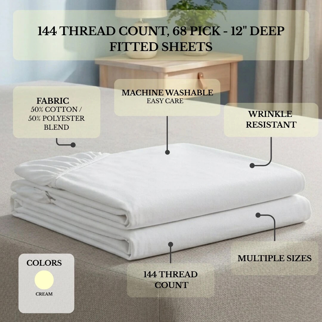 68 Pick Polycotton 12" Fitted Sheets